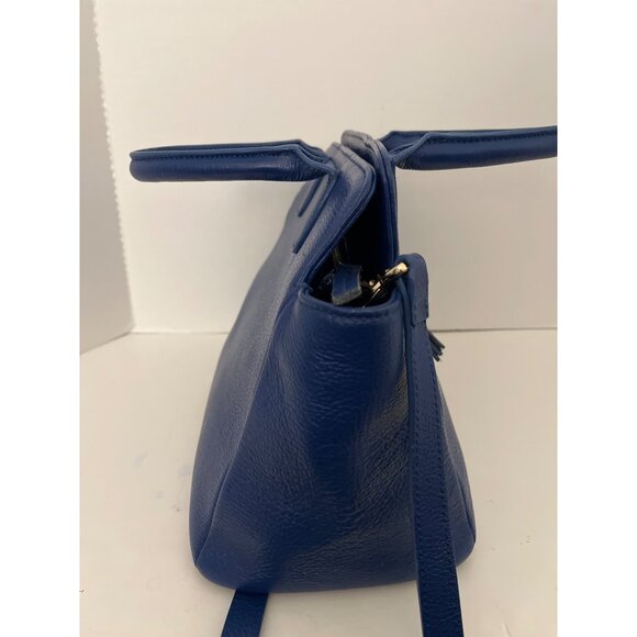 Onna Ehrlich Blue Pebbled Leather Handbag CB Gold Hardware Tassel Zip Close NEW - Picture 8 of 14